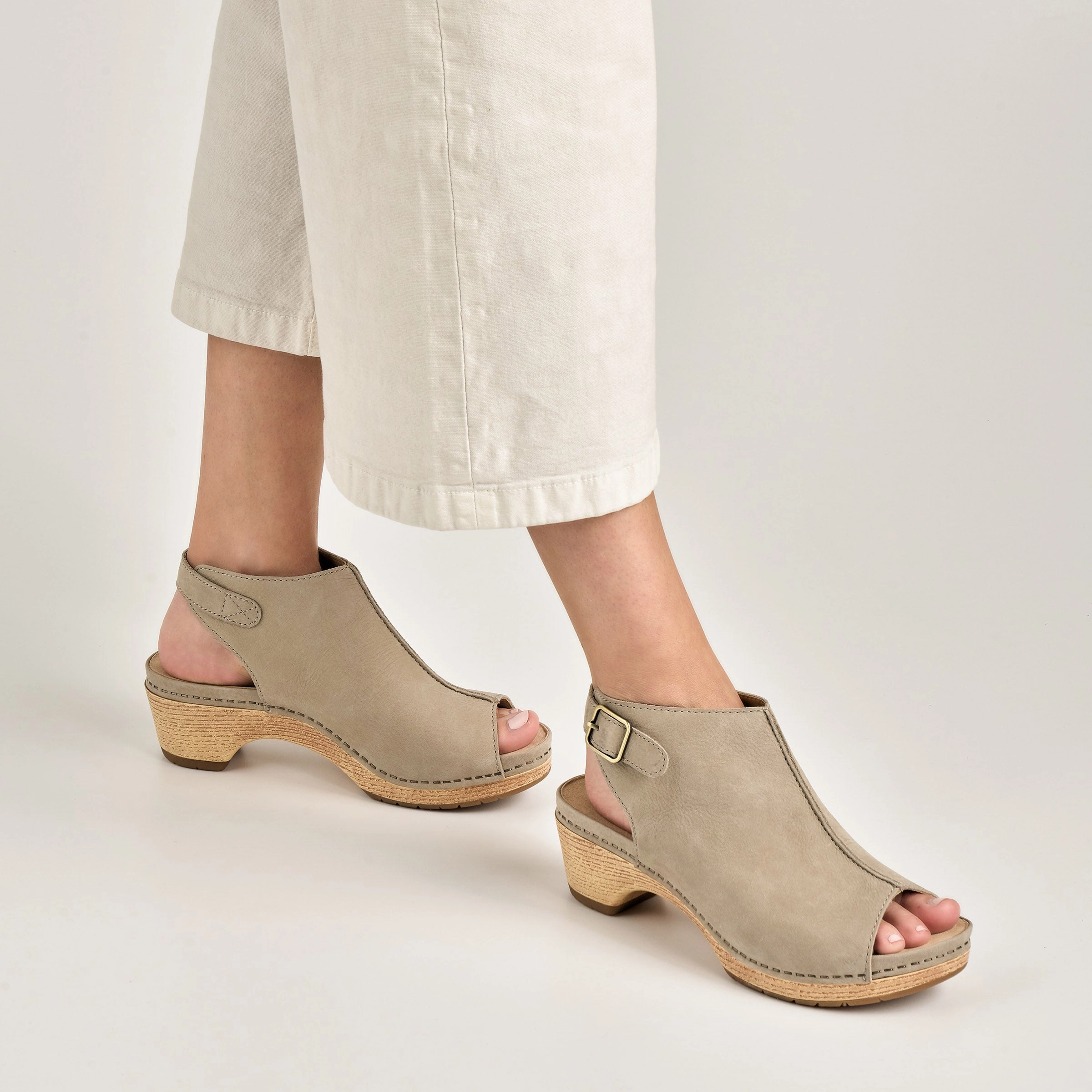 Lizzy Taupe Milled Nubuck Glam Heeled Sandals Satin Pumps