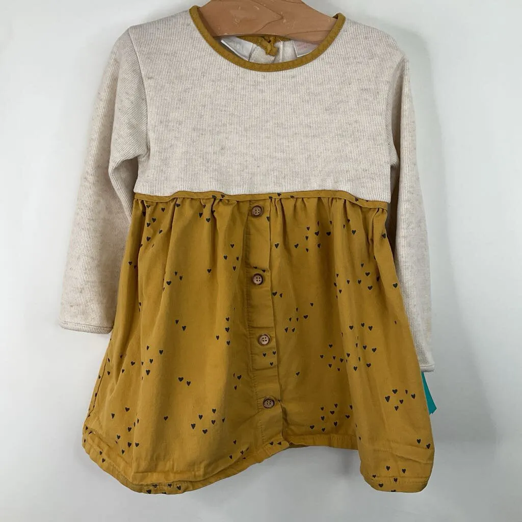 Chic Direction Classic A-line design Size 18-24m: Zara Creme/Yellow Hearts Long Sleeve Dress