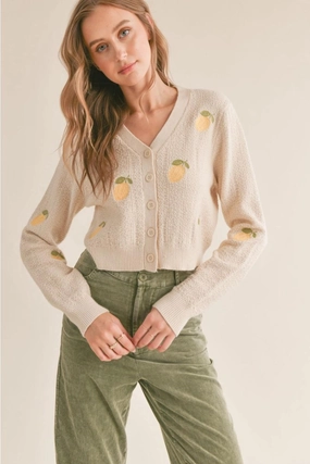 Permanent Crease Tween Esme Embroidered Lemon Cardigan