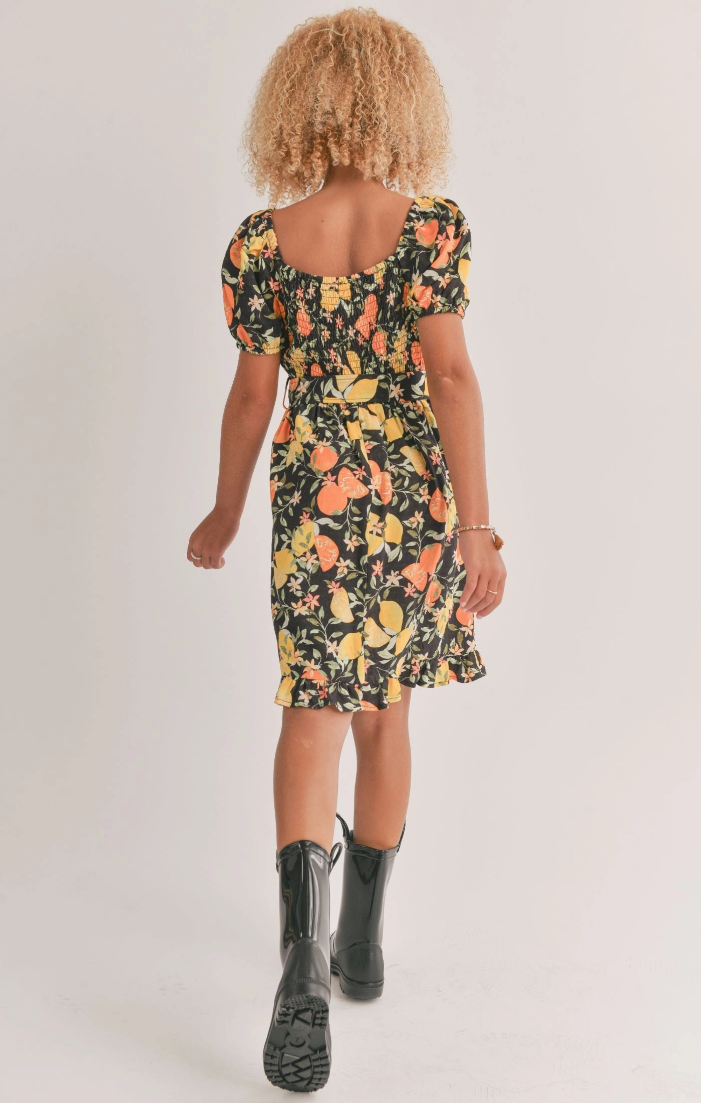 Tween Fruitful Square Neck Belted Mini Dress AdjustableWaistband