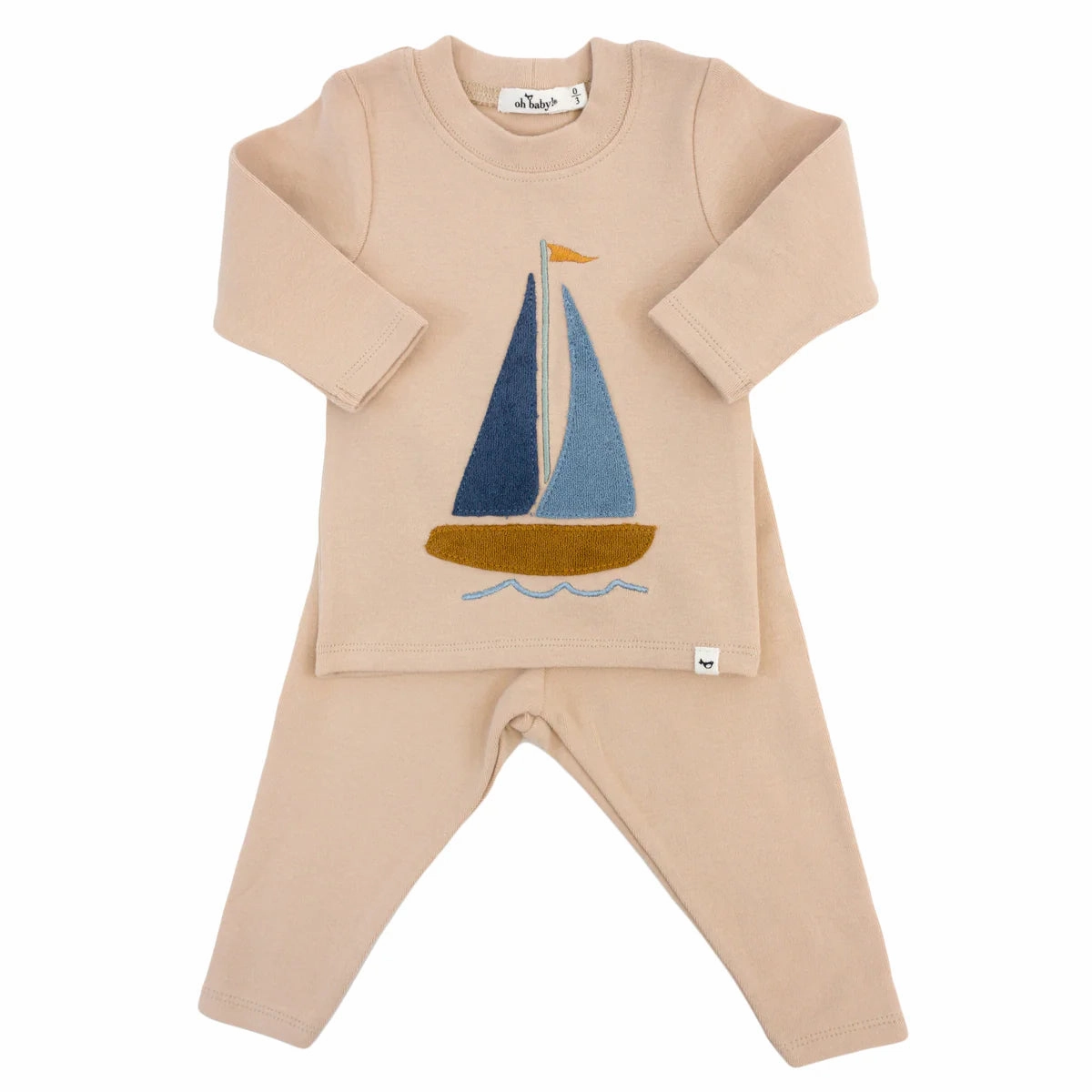 Two Piece Set - Sailboat Applique - Almond summer shorts ReflectiveDetails