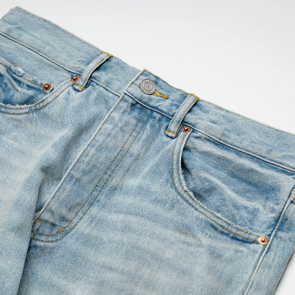 Purple Brand Mechanic Dirty Mid Rise Straight Leg Jean - Indigo Breathable fabric Bride Side