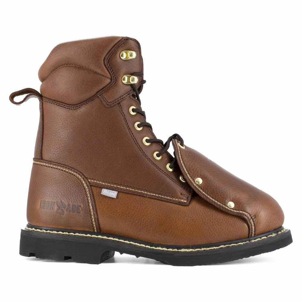 Iron Age 8" Men's Work Boot With External Met Guard Steel Toe Groundbreaker Ia5015 In Brown Flexible Protective Gear