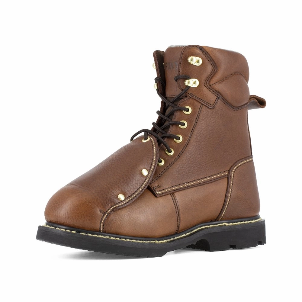 Waterproof Support Iron Age 8" Men's Work Boot With External Met Guard Steel Toe Groundbreaker Ia5015 In Brown