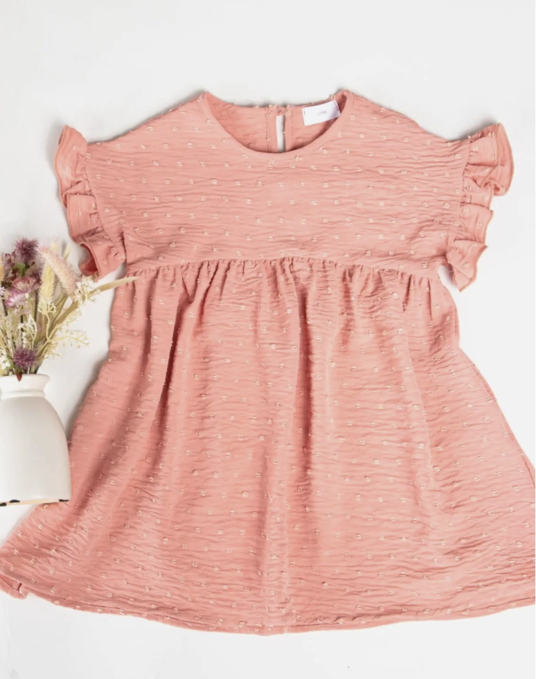 Kids Woven Swiss Dots Babydoll Mini Dress Flexible Joints Halo Glow