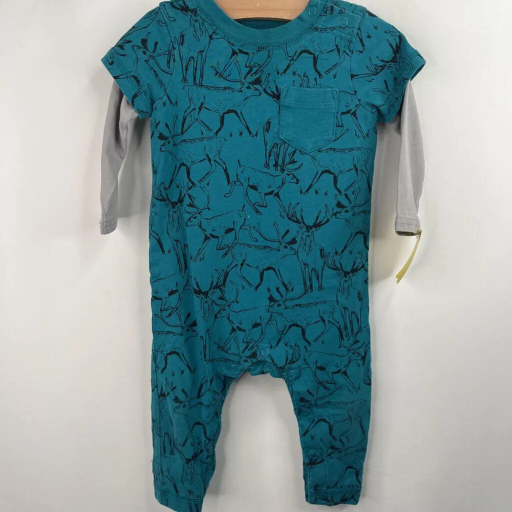 Size 6-9m: Tea Blue Deer Print Romper Practical