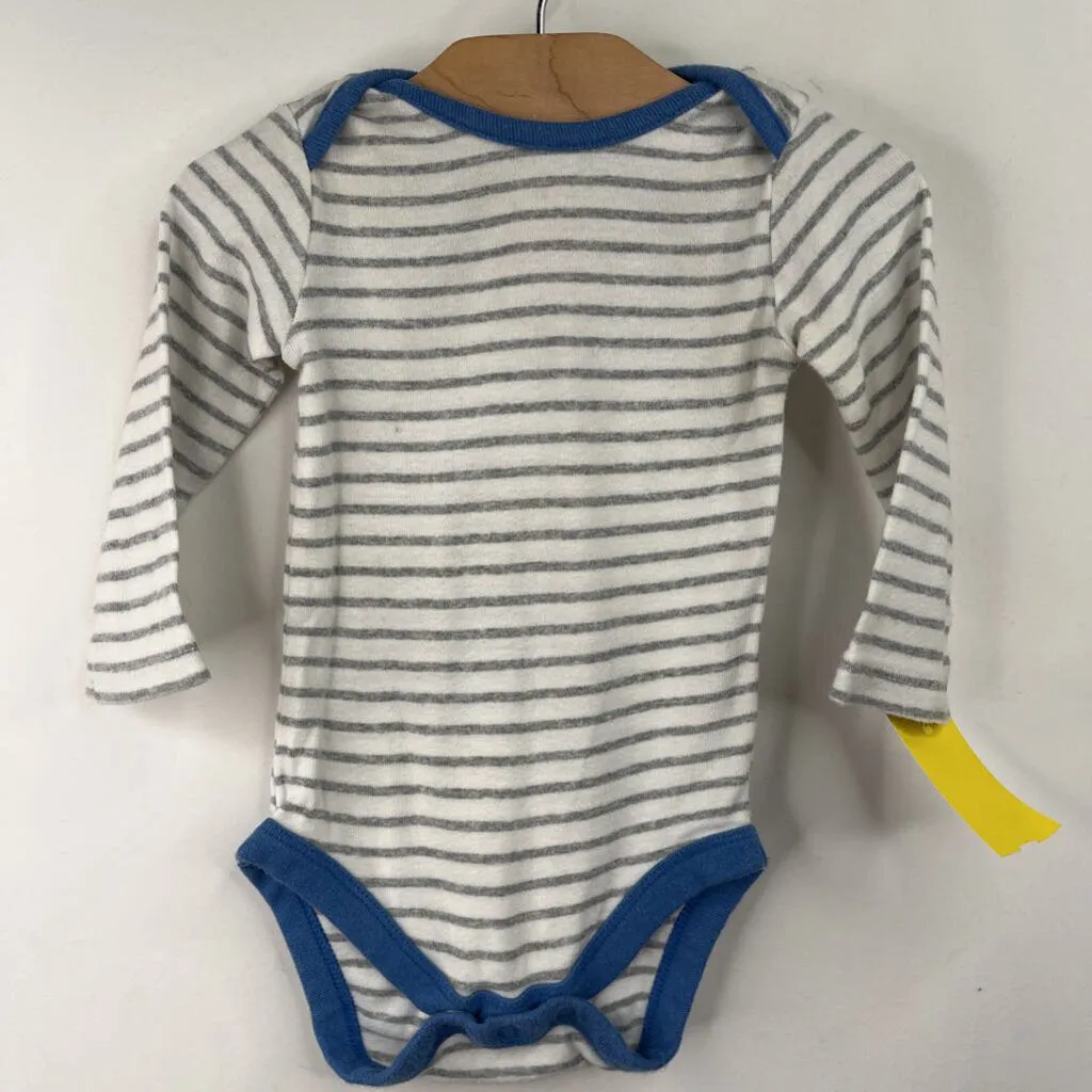 Popular Striped Size 3-6m: Baby Boden Blue/White/Grey Striped Long Sleeve Onesie
