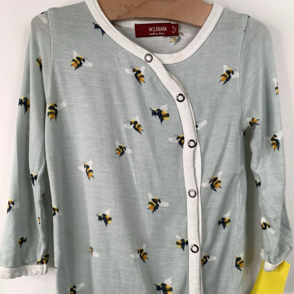 Animal - print Unisex kids' clothing Size 6-9m: Milkbarn Blue Bumble Bee Print 1pc Footed PJs