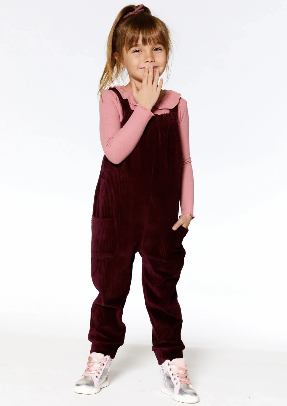 Breathable knit Conscious Fashion Ribbed Velvet Overalls - Burgundy