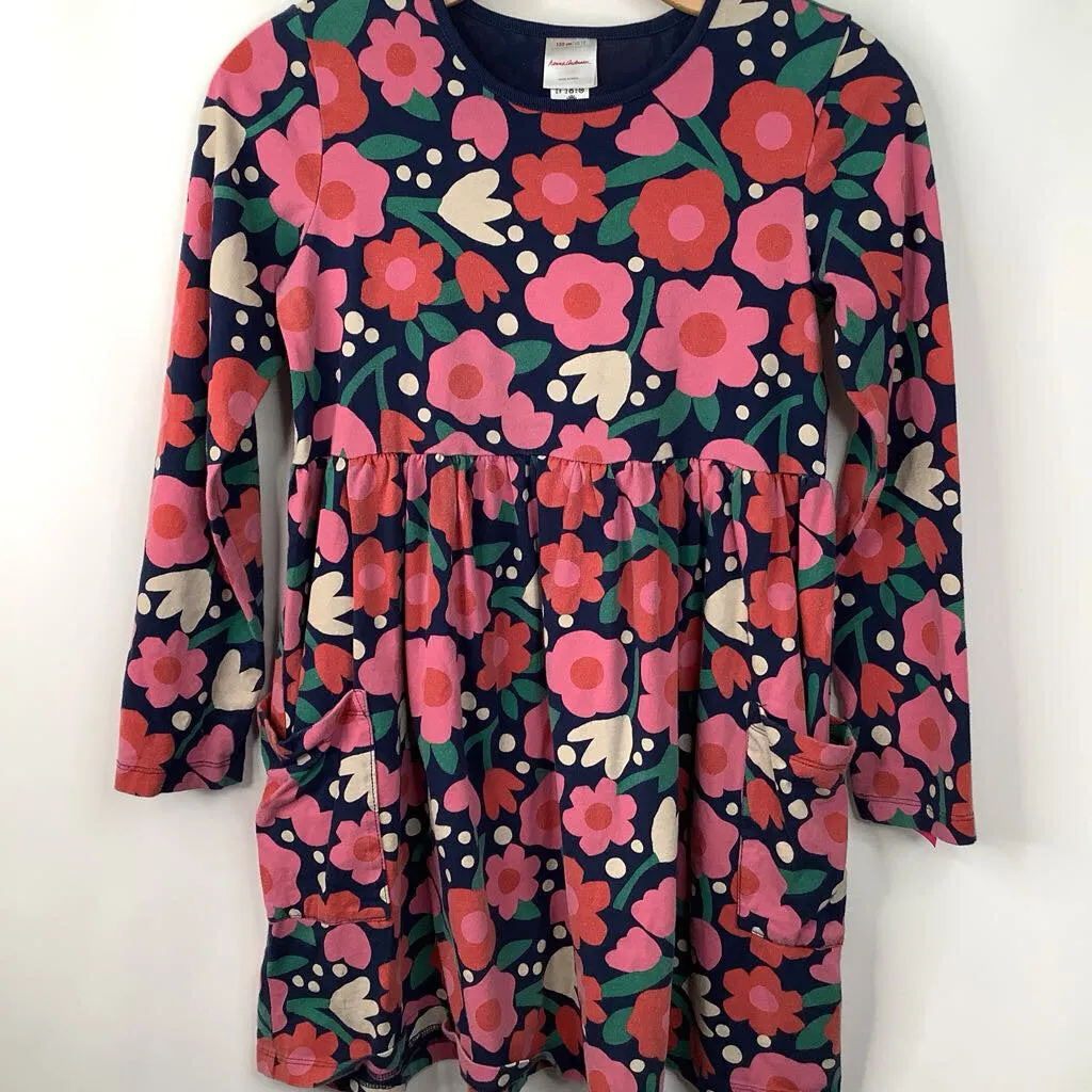 Size 12 (150): Hanna Andersson Blue/Red/Pink Floral Long Sleeve Dress Wild Durable kids' clothing