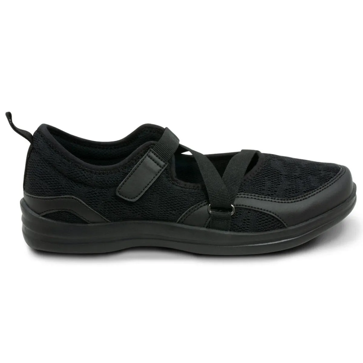 Apex A600w Orthopedic Mesh Mary Jane Women's Casual Shoe In Black Leather Trim