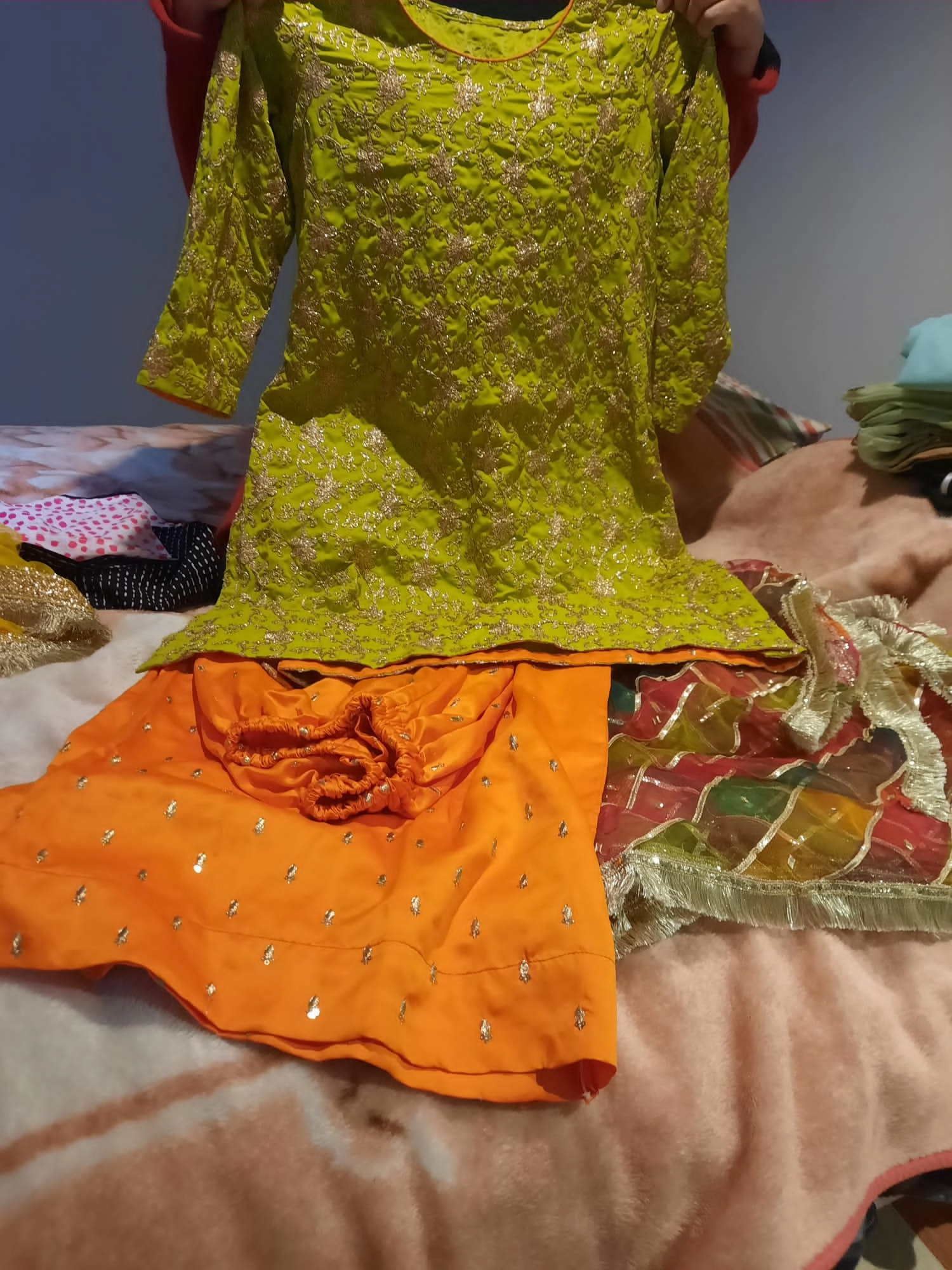 Stitched Party Wear Mehndi Mayon dresses with dori work available in M, L & XL sizes Bride Friend Versatile Layer