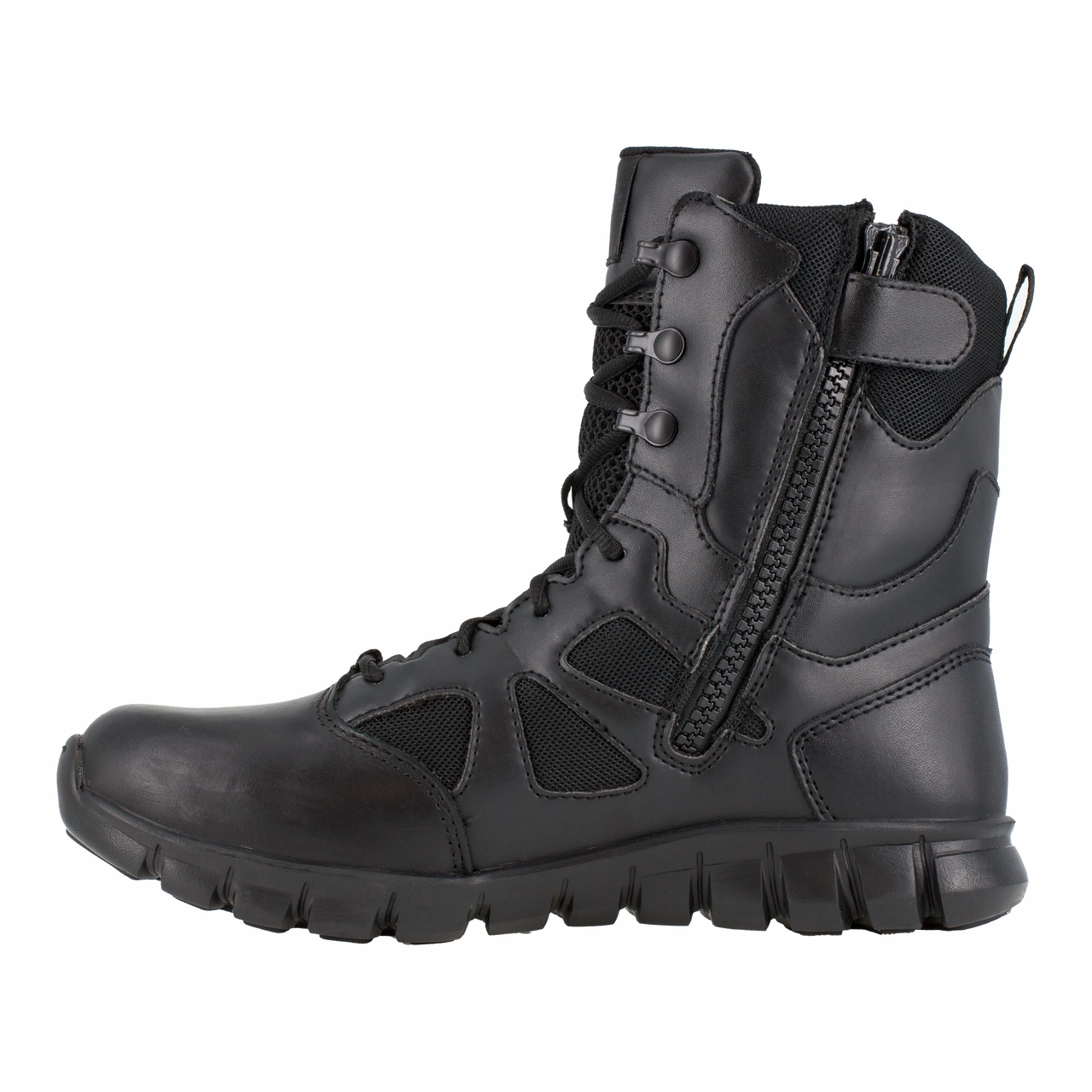 Reebok Work Sublite Cushion Tactical RB8805 Men's 8" Tactical Boot with Side Zipper in Black Anti Slip Grip Sole Torsional Stability Control
