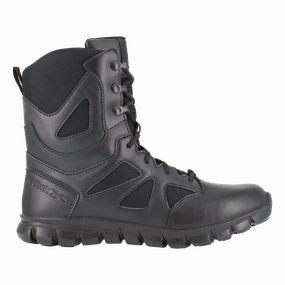 Reflective accents Reebok Work Sublite Cushion Tactical RB8805 Men's 8" Tactical Boot with Side Zipper in Black