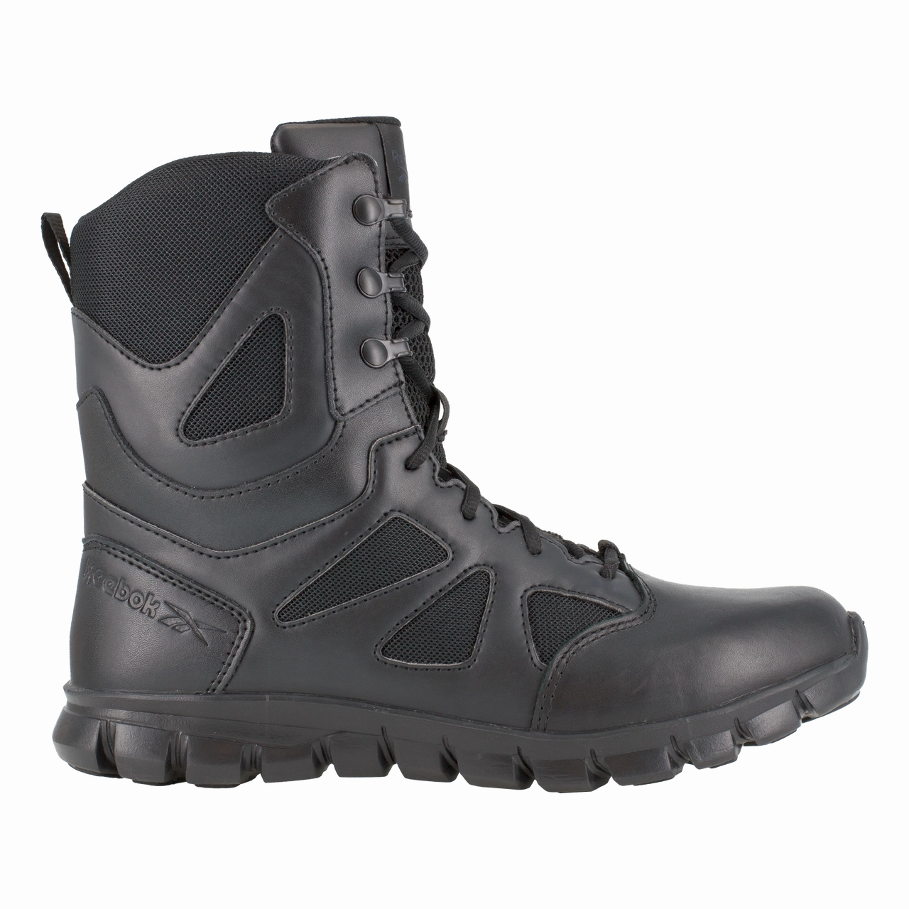 Reflective accents Reebok Work Sublite Cushion Tactical RB8805 Men's 8" Tactical Boot with Side Zipper in Black