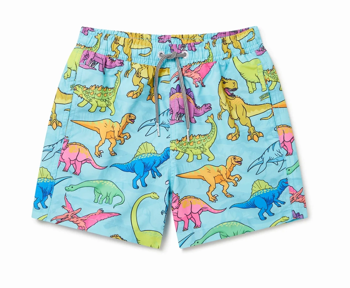 DoubleLayered Structure Vibrant Dino Kids Swim Shorts- Blue