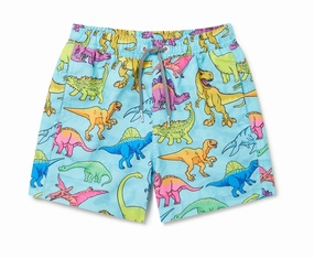 StainResistant Fabric Silent Mood Vibrant Dino Kids Swim Shorts- Blue