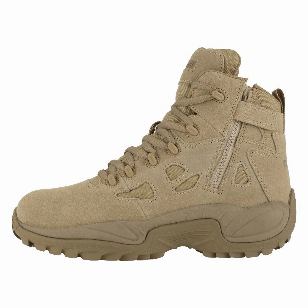 Shock Absorption Midsole lace up trail shoes Reebok Rapid Response Rb 6" Tactical Stealth Boot With Side Zipper Men's Composite Toe Rb8694 In Desert Tan