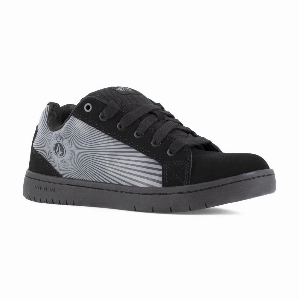 Slip-Resistant Grip Volcom Men's Skate Inspired Composite Toe Work Shoe Stone Op Art Vm30596 In Black And Dark Grey