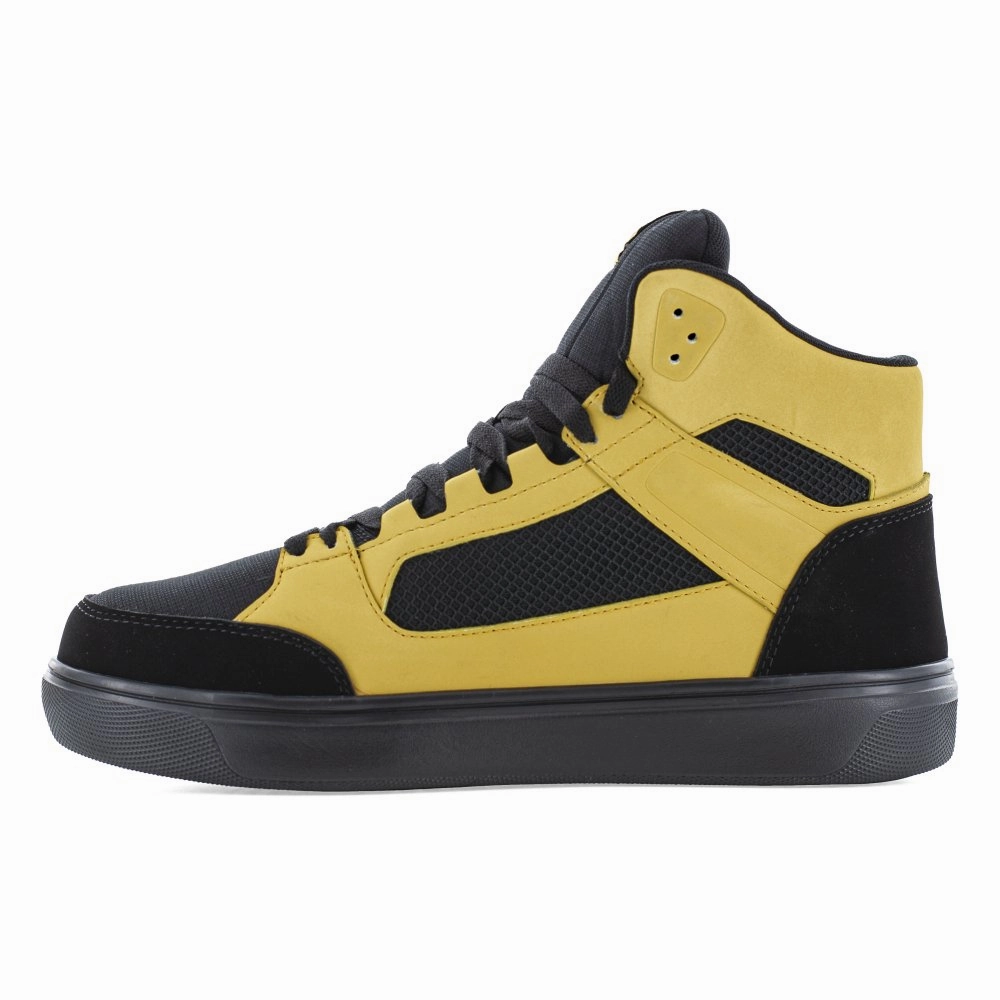Stable base All-day Support Volcom Men's Skate Inspired High Top Work Shoe Composite Toe Evolve Vm30239 In Black And Yellow