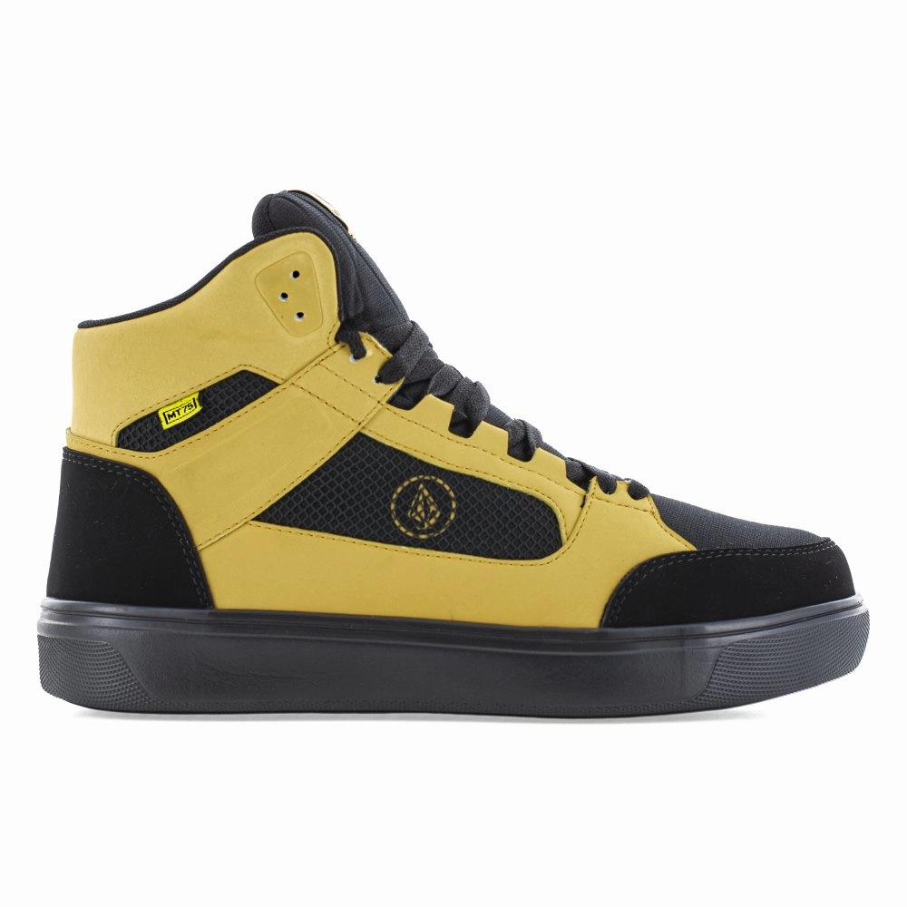 Volcom Men's Skate Inspired High Top Work Shoe Composite Toe Evolve Vm30239 In Black And Yellow Static Dissipating