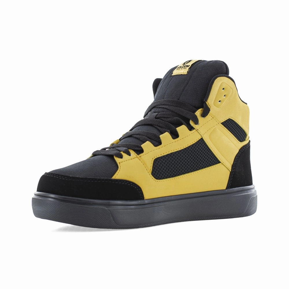 Heavy-duty Fit Volcom Men's Skate Inspired High Top Work Shoe Composite Toe Evolve Vm30239 In Black And Yellow