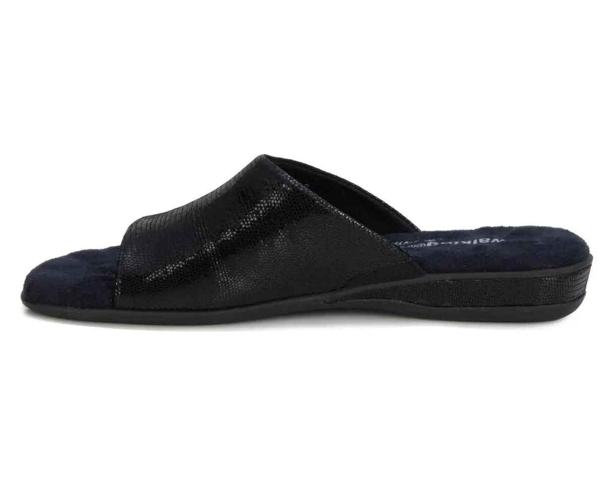 Walking Cradles Wc Cam Ii Women Slip-on Sandal In Black Patent Lizard Print Calm Step