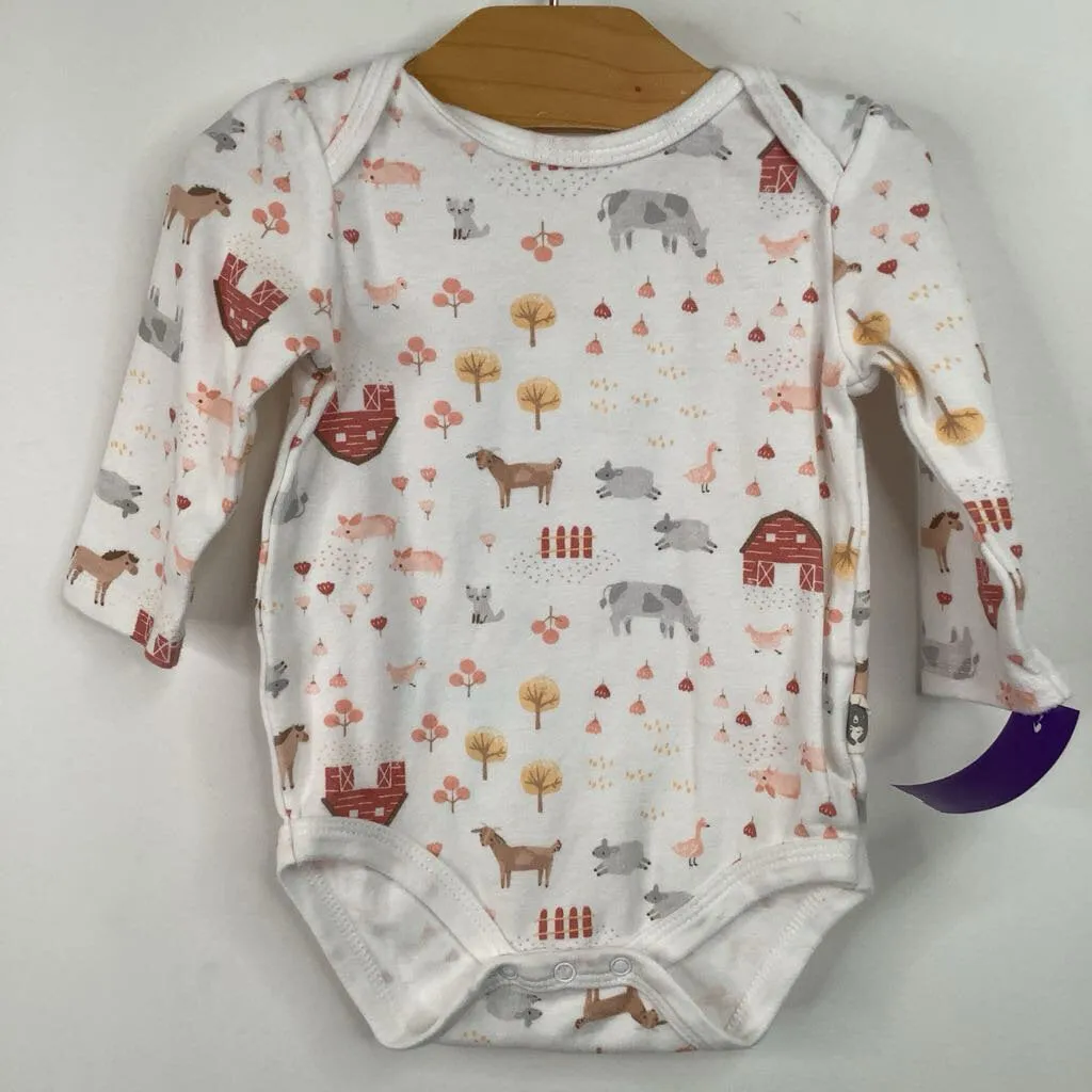holiday Snapped Size 6-9m: Rabbit   Bear White Farm Print Long Sleeve Onesie