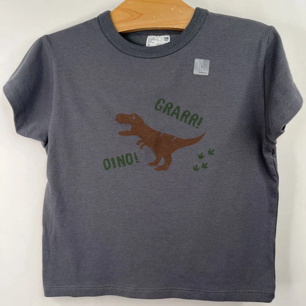 Size 3: Uni Qlo Grey "Grarr" Dinosaur T-Shirt -NEW W/Tag SkinFriendlyFibers Slim Style