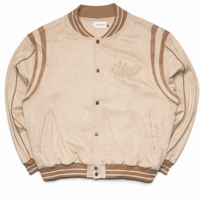Honor The Gift Oil Head Varsity Jacket - Tan ReflectiveTrimDetails Comfortable Layer