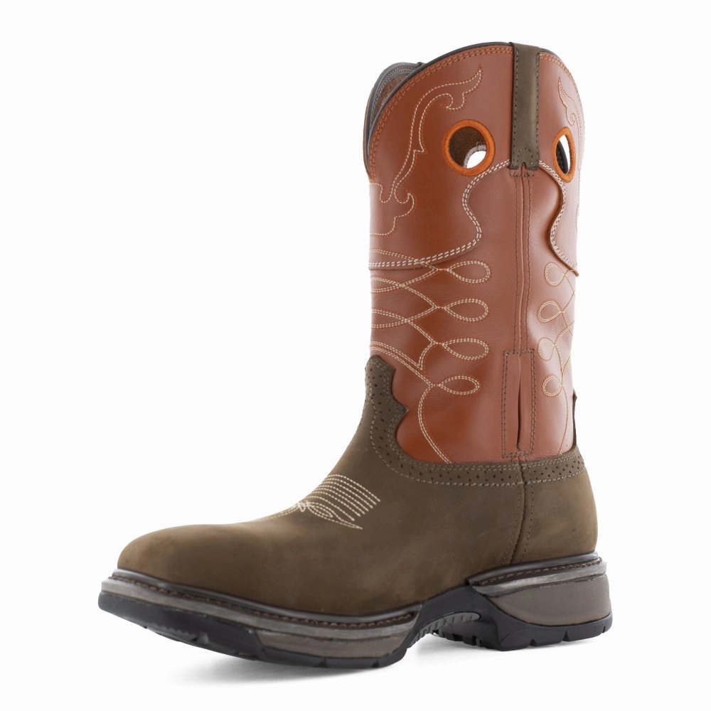 Frye 10" Men's Unlined Western Work Boot Steel Toe Fr40102 In Brown And Burnt Orange Robust design Cold Climate Shoes