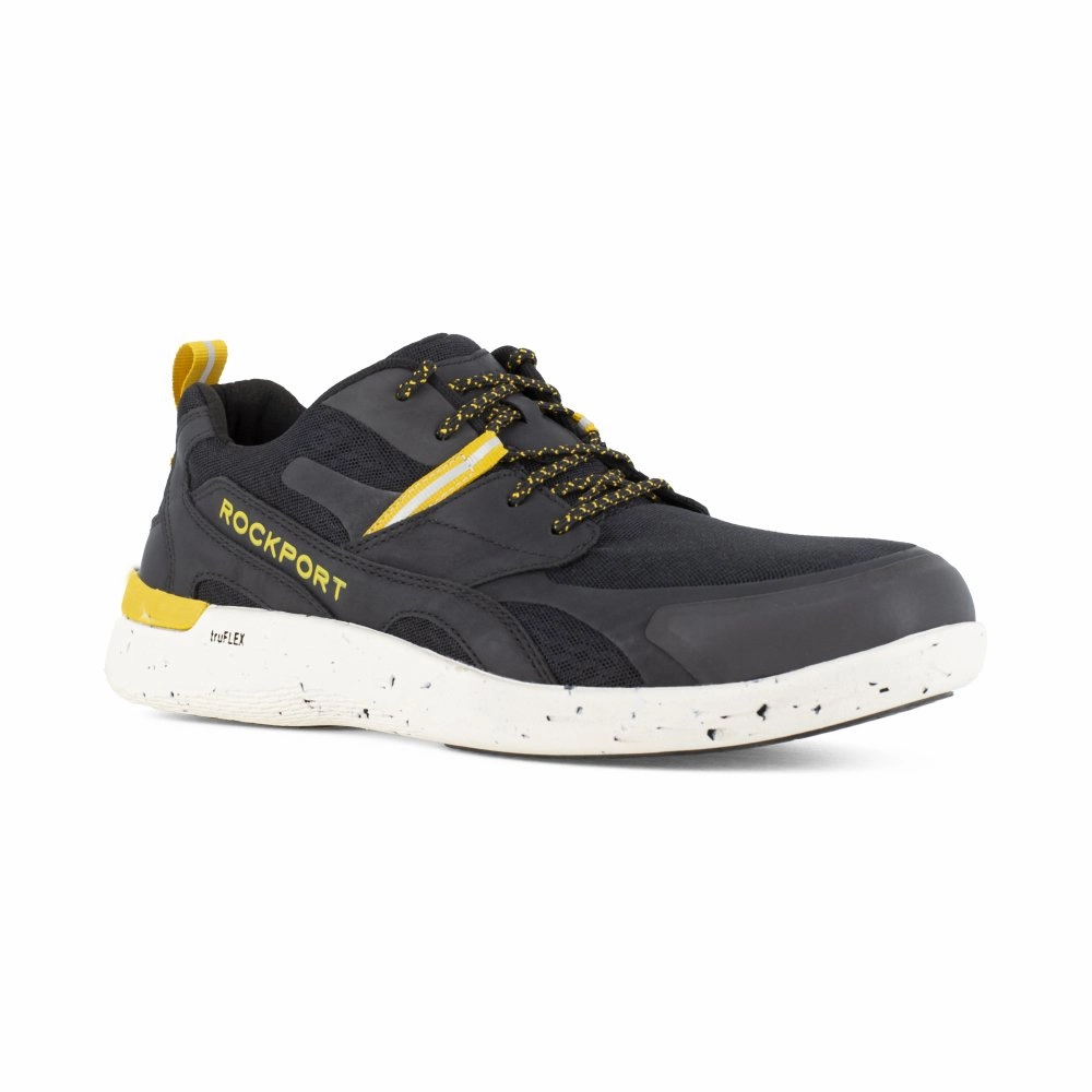 Slip-Resistant Sole Rockport Work Sneaker Men's Composite Toe Shoe's Rk4673 In Black And Gold