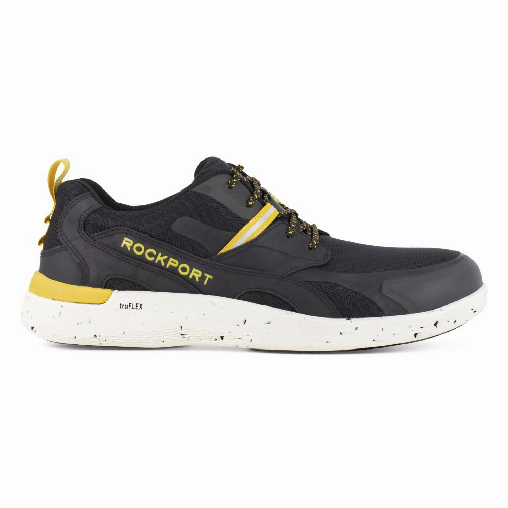 Rockport Work Sneaker Men's Composite Toe Shoe's Rk4673 In Black And Gold Reinforced Heel Support