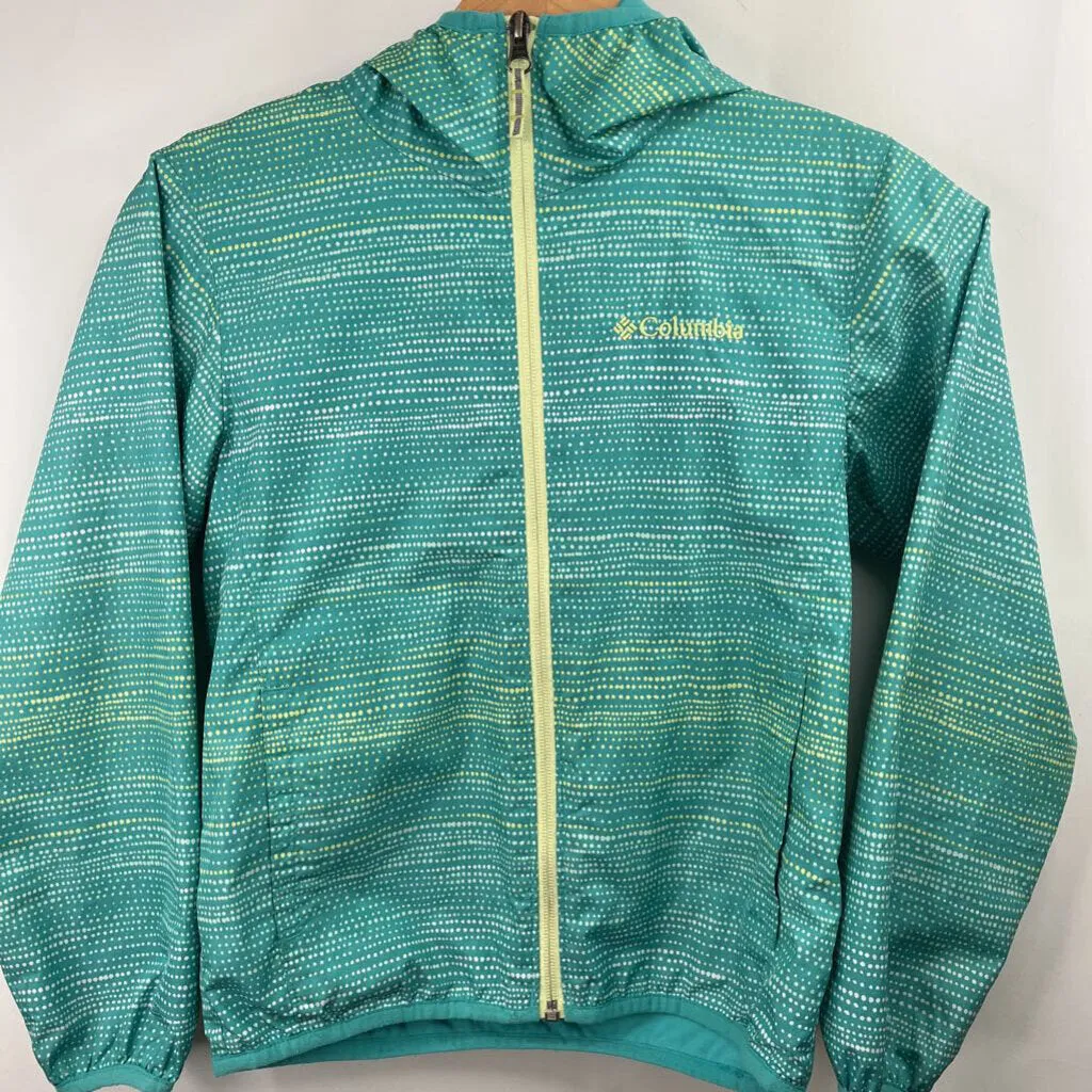 Quick Access Pockets Size 8: Columbia Blue/Yellow/White Polka Dot Windbreaker