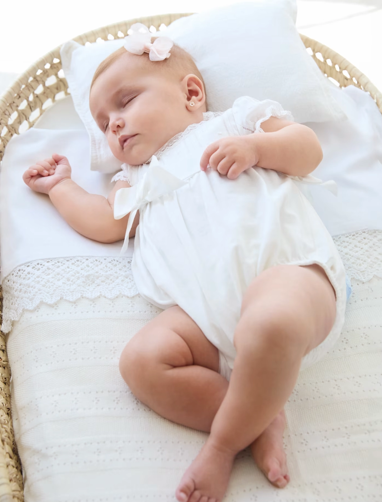 White Lace Detailed Romper w/Side Bows Sharp Edge LightweightMaterial