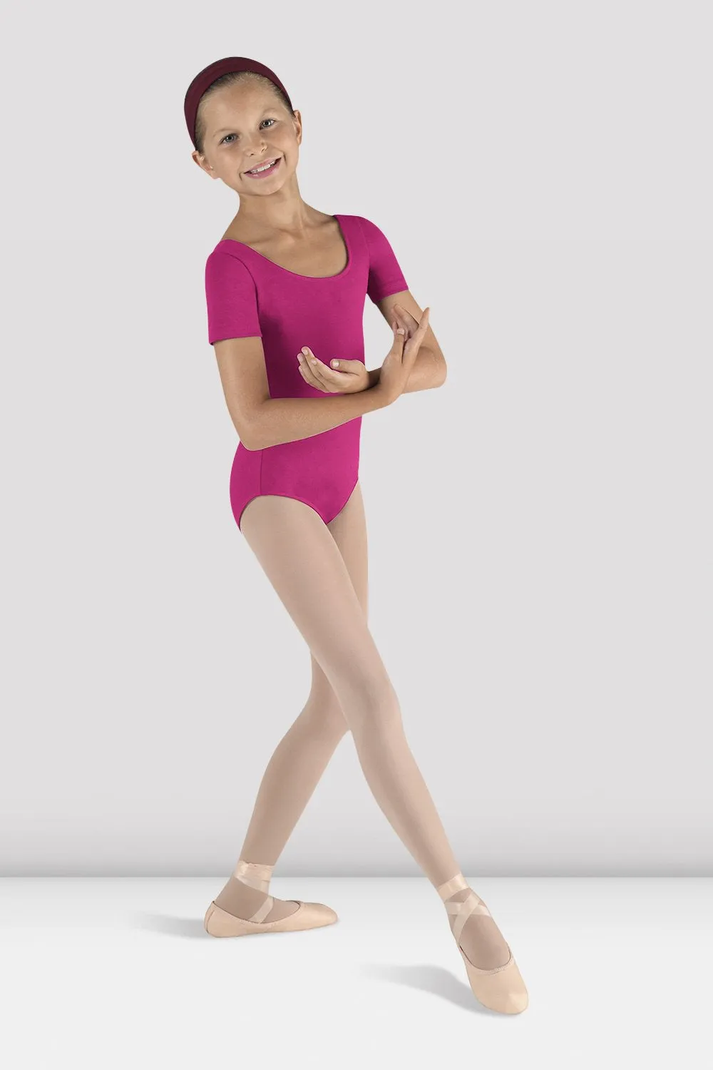 vacation Silicone Grip Hemline Girls Short Sleeve Round Neck Leotard